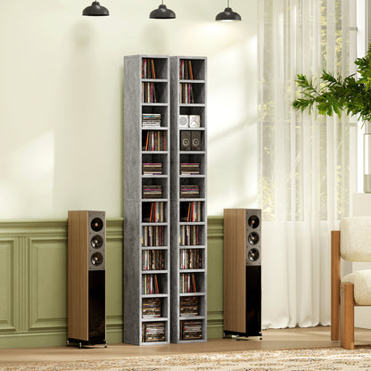 Loli Wooden Cement Grey Tall Narrow Media Storage Tower With 204 Disc Capacity