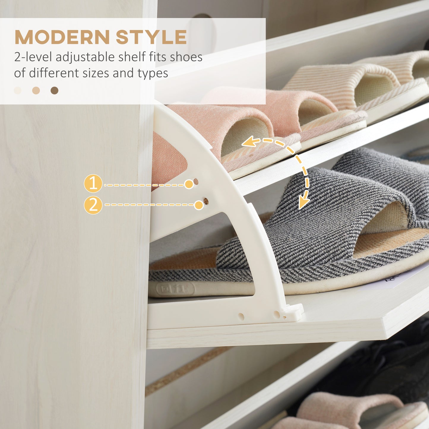 Romola Wooden White and Natural Slim Shoe Cabinet With 3 Flip Drawers For 12 Pairs