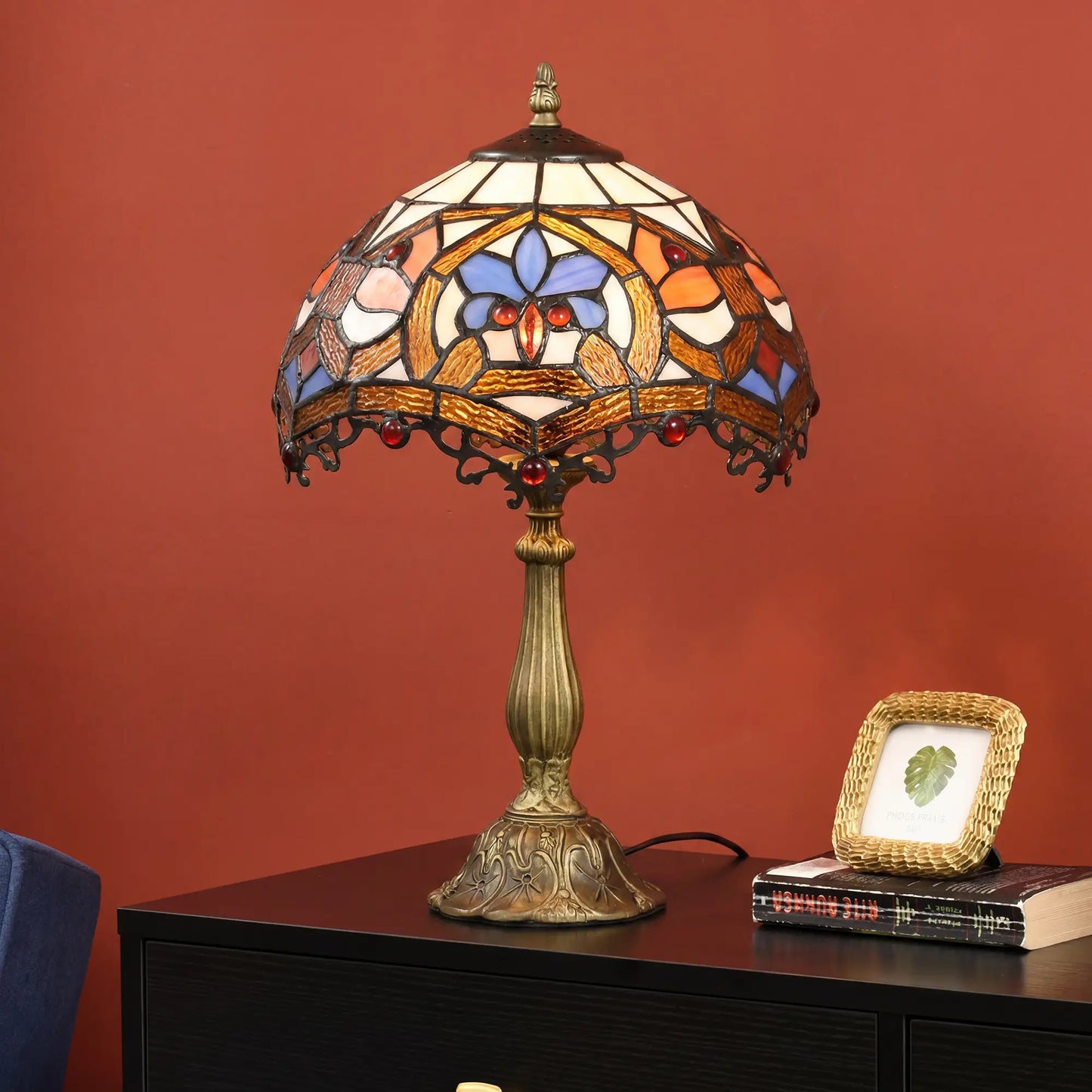 Capitti Glass And Metal Multicoloured Stained Glass Table Lamp With Zinc Alloy Base