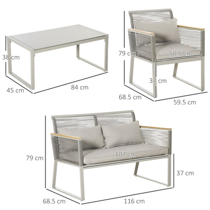 Rotoyo Kaha Grey Rattan String 4 Seater Outdoor Furniture Set With Cushions