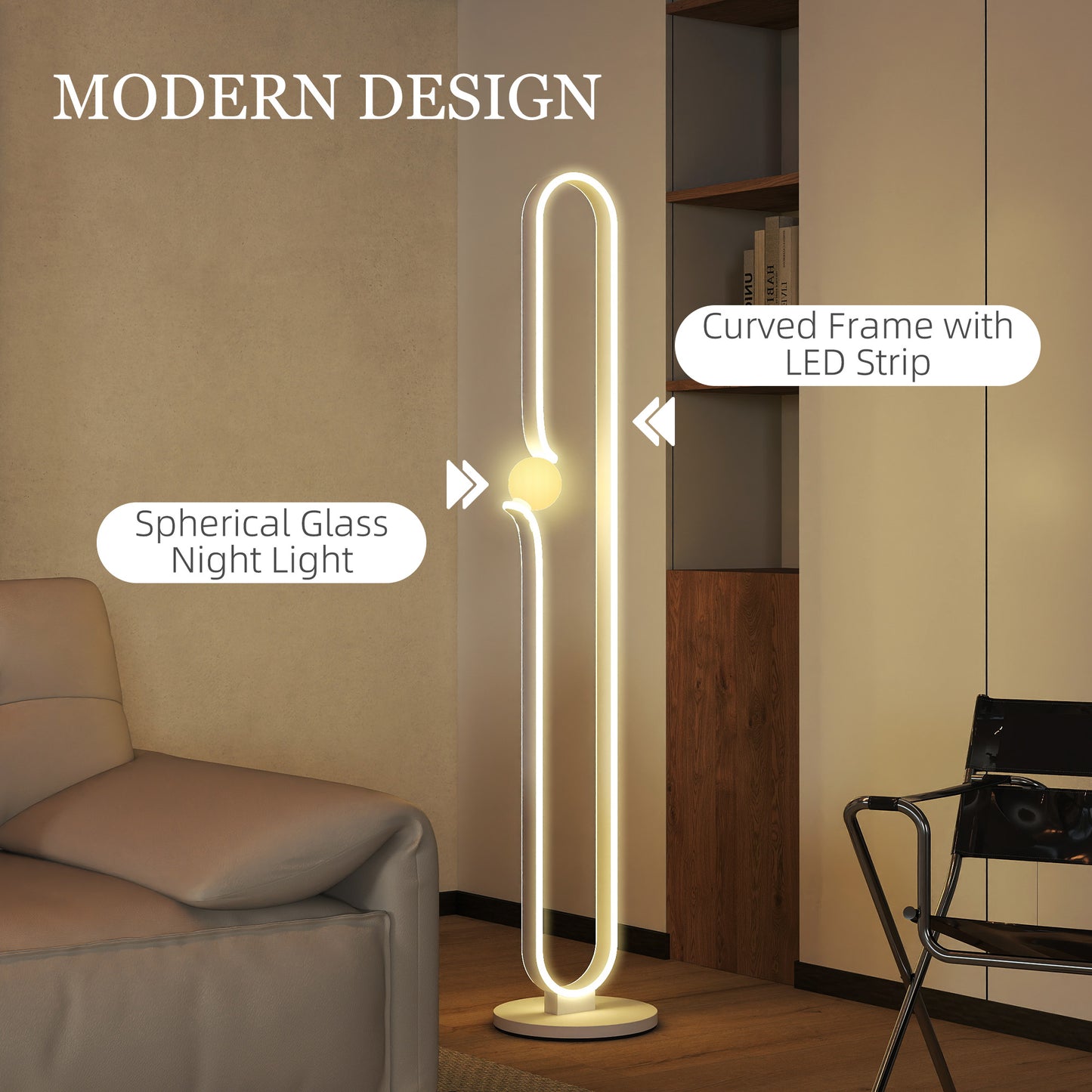 Vanotafa Metal And Glass White Dimmable LED Floor Lamp With Glass Night Light And Foot Switch