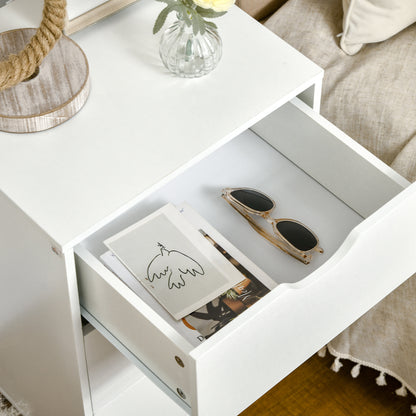Rato White Bedside Table With 3 Drawers And Narural Wood Legs