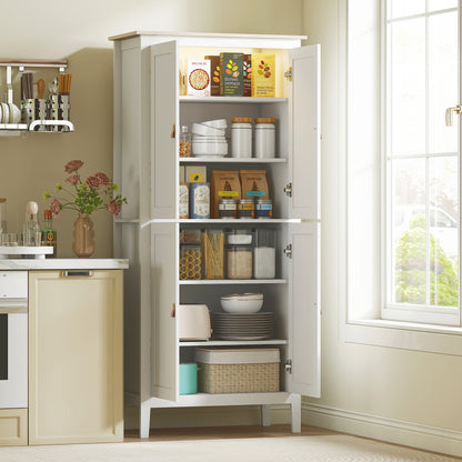 Kaha Wooden White Tall Pantry Cabinet With Motion Sensor LED Lighting 176.5 cm