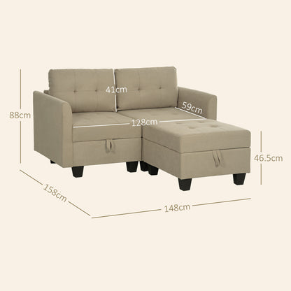 Yokata Light Brown Upholstered Modular L Shaped Sofa With Integrated Storage