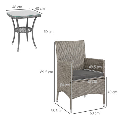 Ranoyo Ziba Grey Rattan 3 Piece Garden Bistro Set With 2 Tier Coffee Table