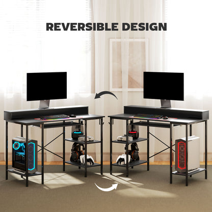 Dino 120cm Black Gaming Desk With LED Lighting Power Outlets Monitor Stand And Keyboard Tray