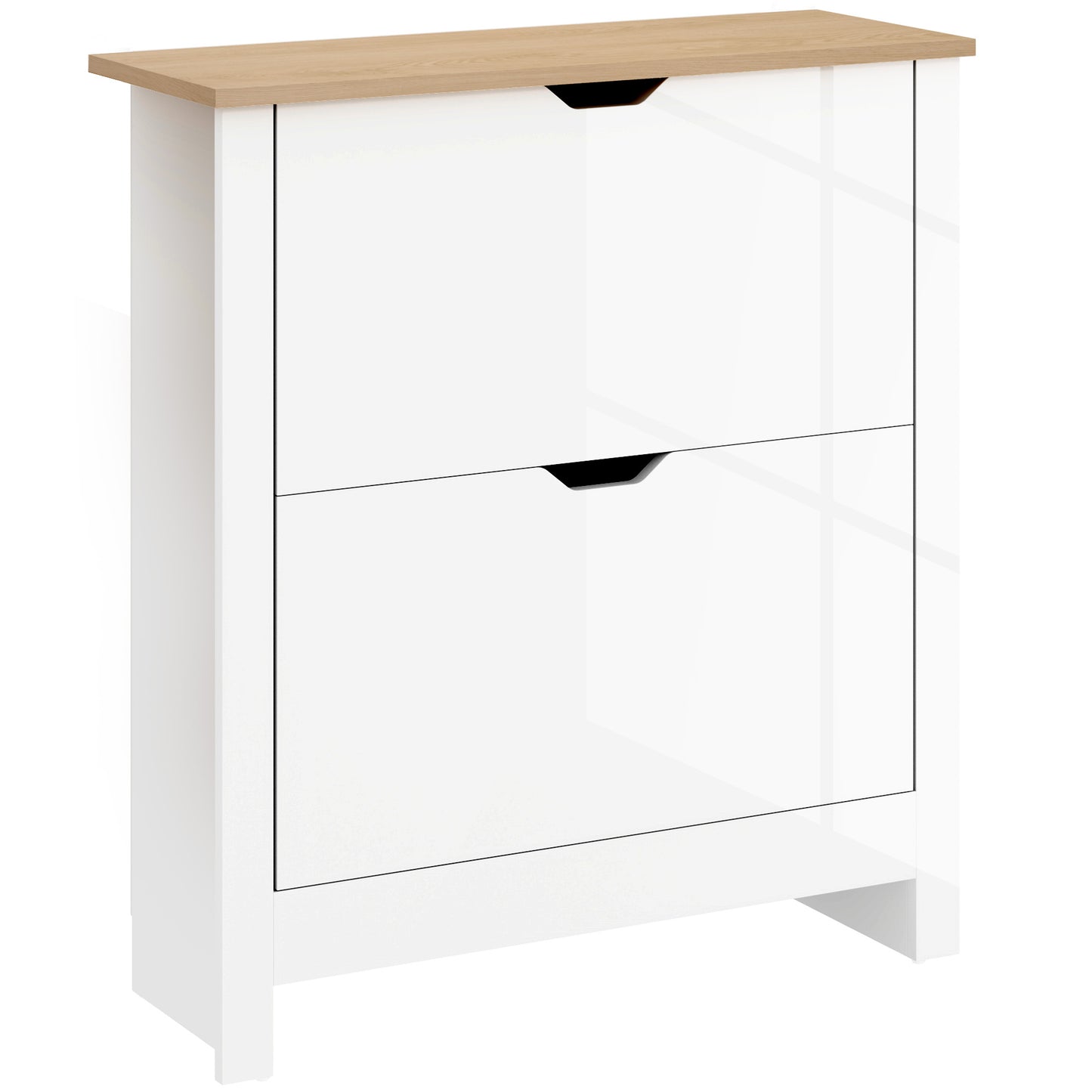 Sakeno High Gloss White Slim Shoe Cabinet With 2 Flip Drawers For 12 Pairs