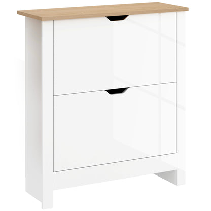 Sakeno High Gloss White Slim Shoe Cabinet With 2 Flip Drawers For 12 Pairs