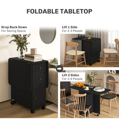 Midile Wooden Distressed Black Drop Leaf Dining Table With Storage Seating 6