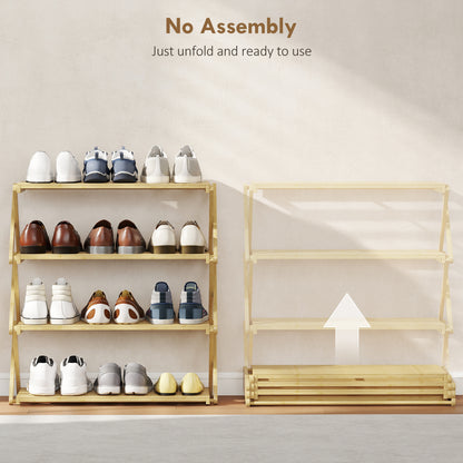 Taseyo Sori Natural Bamboo 4 Tier Folding Shoe Rack