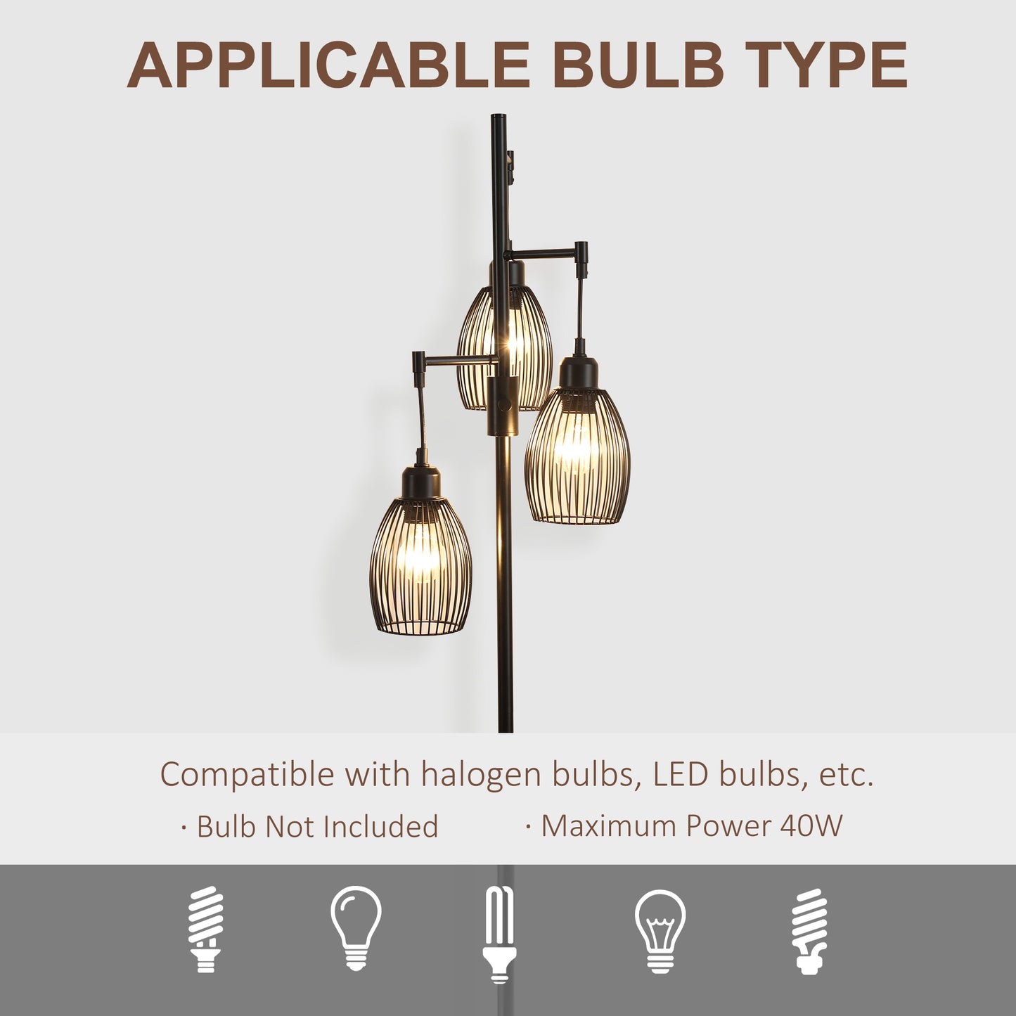 Elziba Metal Black Industrial 3 Light Floor Lamp With Wire Cage Shades 170 cm