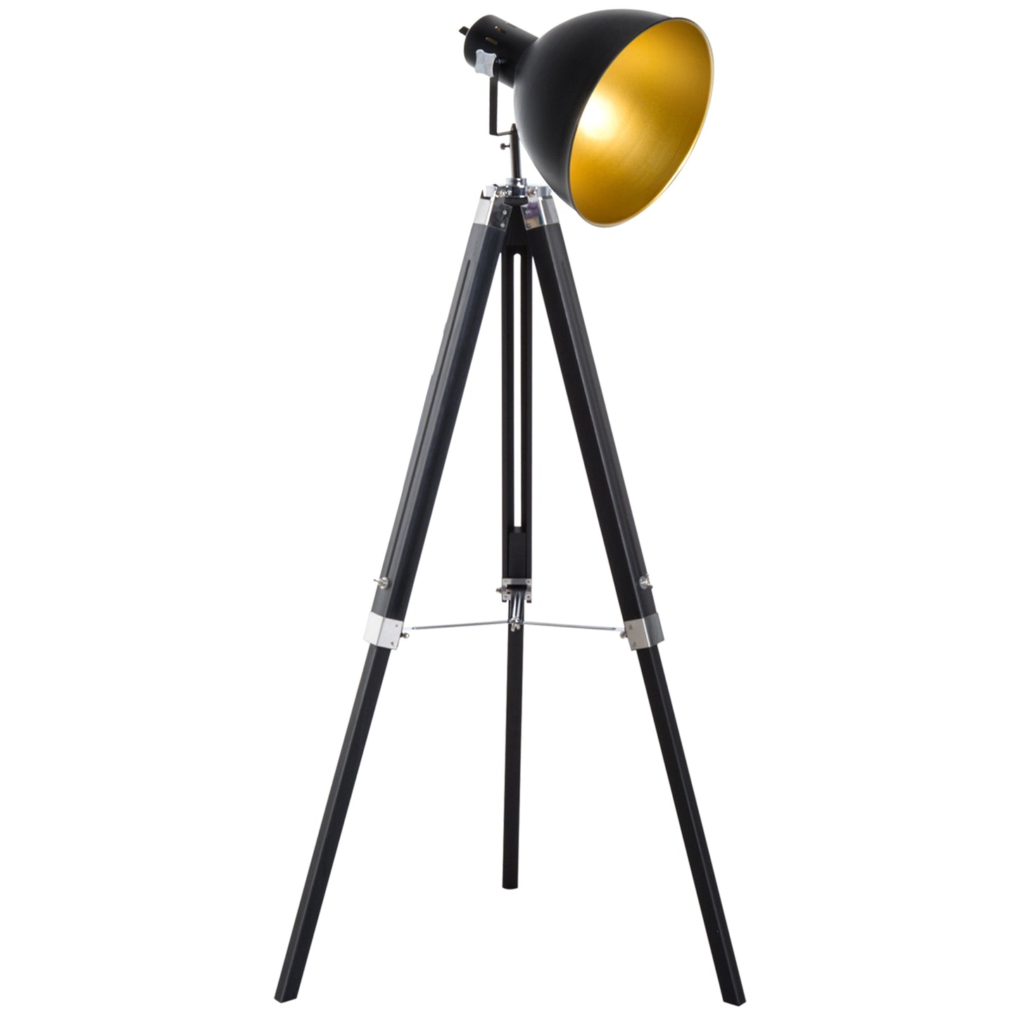 Cono Wood And Metal Black And Gold Adjustable Tripod Spotlight Floor Lamp