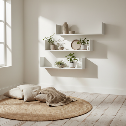 Yosatoli Wood White Set Of 3 U Shaped Floating Shelves 80cm Wall Mounted