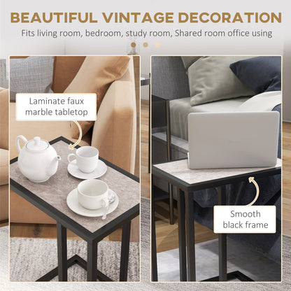 Nonili Metal And Wooden Grey Side Table With Marble Effect Top