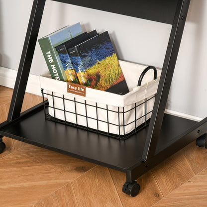 Kamo Wooden Black Mobile Desk With Castor Wheels And Sliding Keyboard Tray