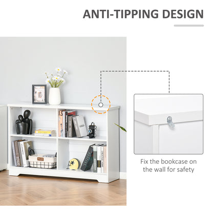 Sorano Wood White 2 Tier Cube Bookcase With 4 OFauxn Compartments 118 x 29 x 76 cm