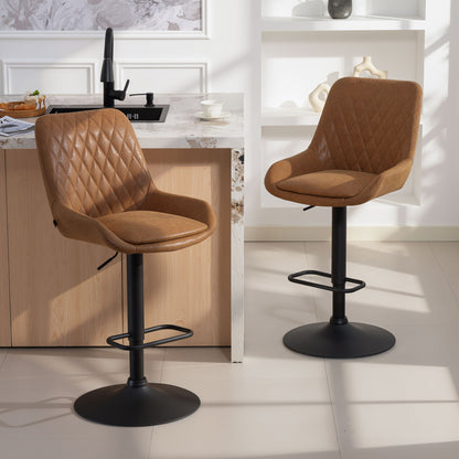 Elel Sake Set Of 2 Orange Faux Leather Retro Style Bar Stools