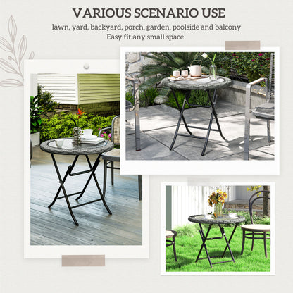 Doco 68cm Rattan Grey Folding Round Outdoor Coffee Table With Ripple Effect Glass Top