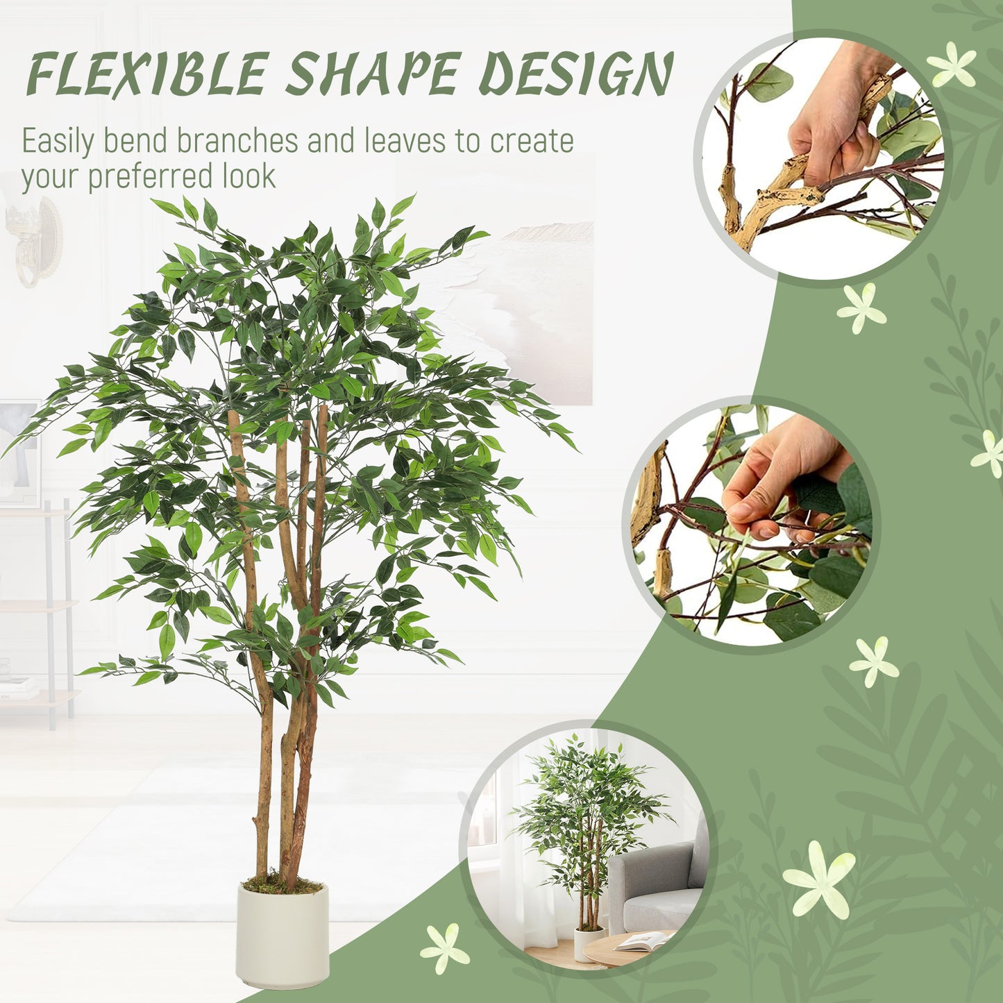 Faluta Artificial Ficus Style Tree With Solid Trunk Detail In Pot H8 150cm Green