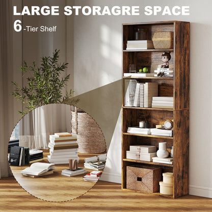 Loama Wooden Rustic Brown 6 Tier Storage Bookcase