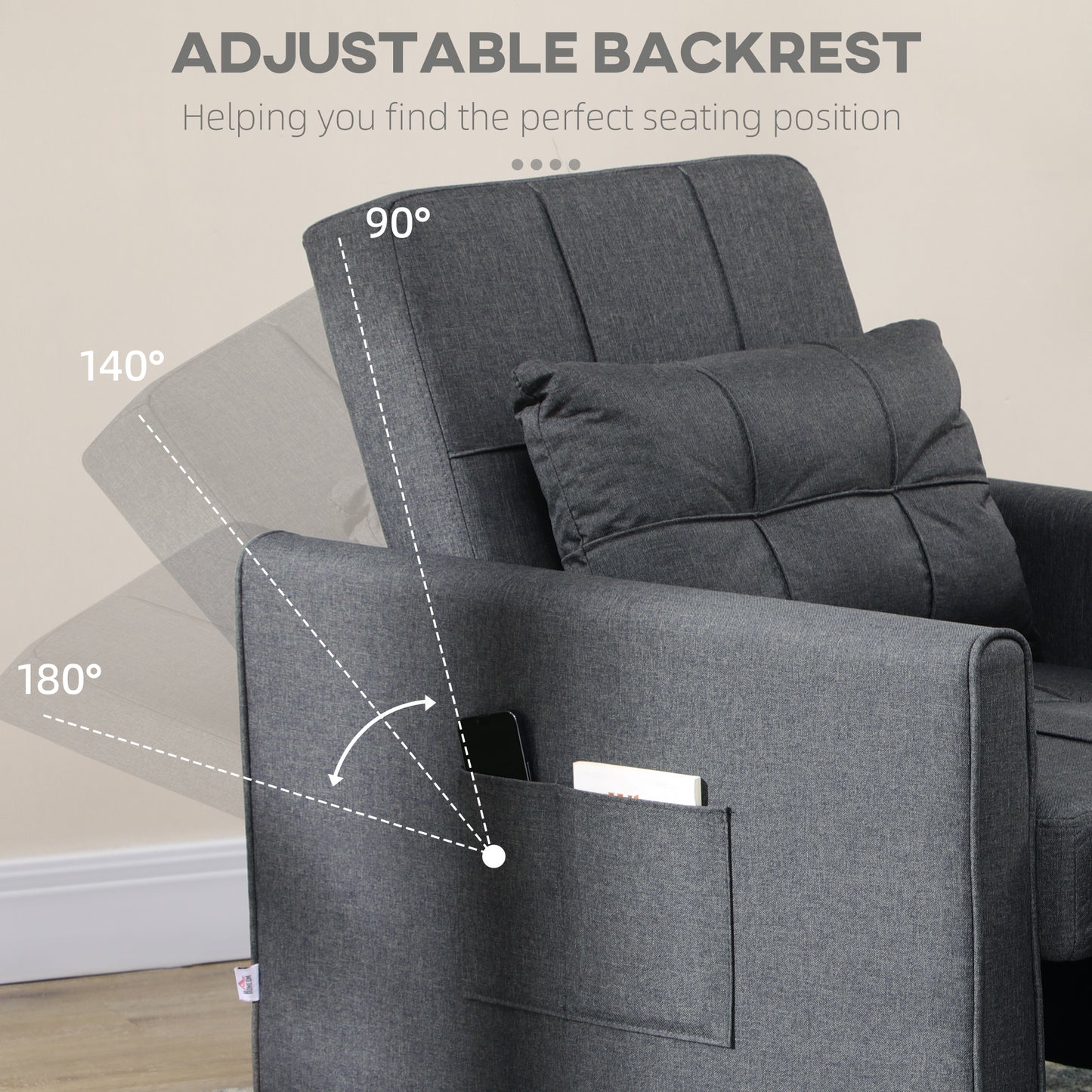 Remina Linen Look Grey 3 In One Single Chair Bed