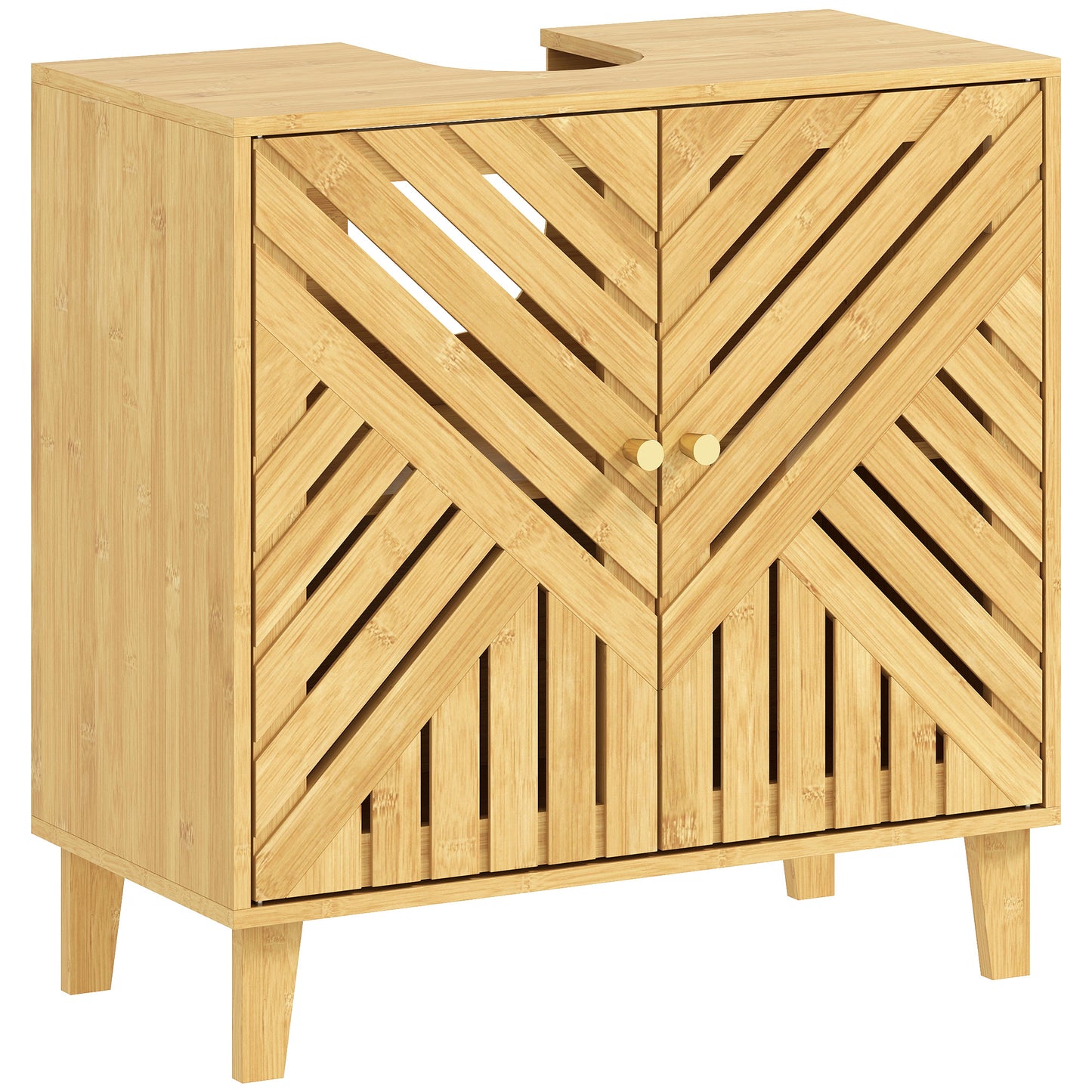 Limifi Bamboo Under Sink Bathroom Storage Cabinet With Adjustable Shelving Natural Finish