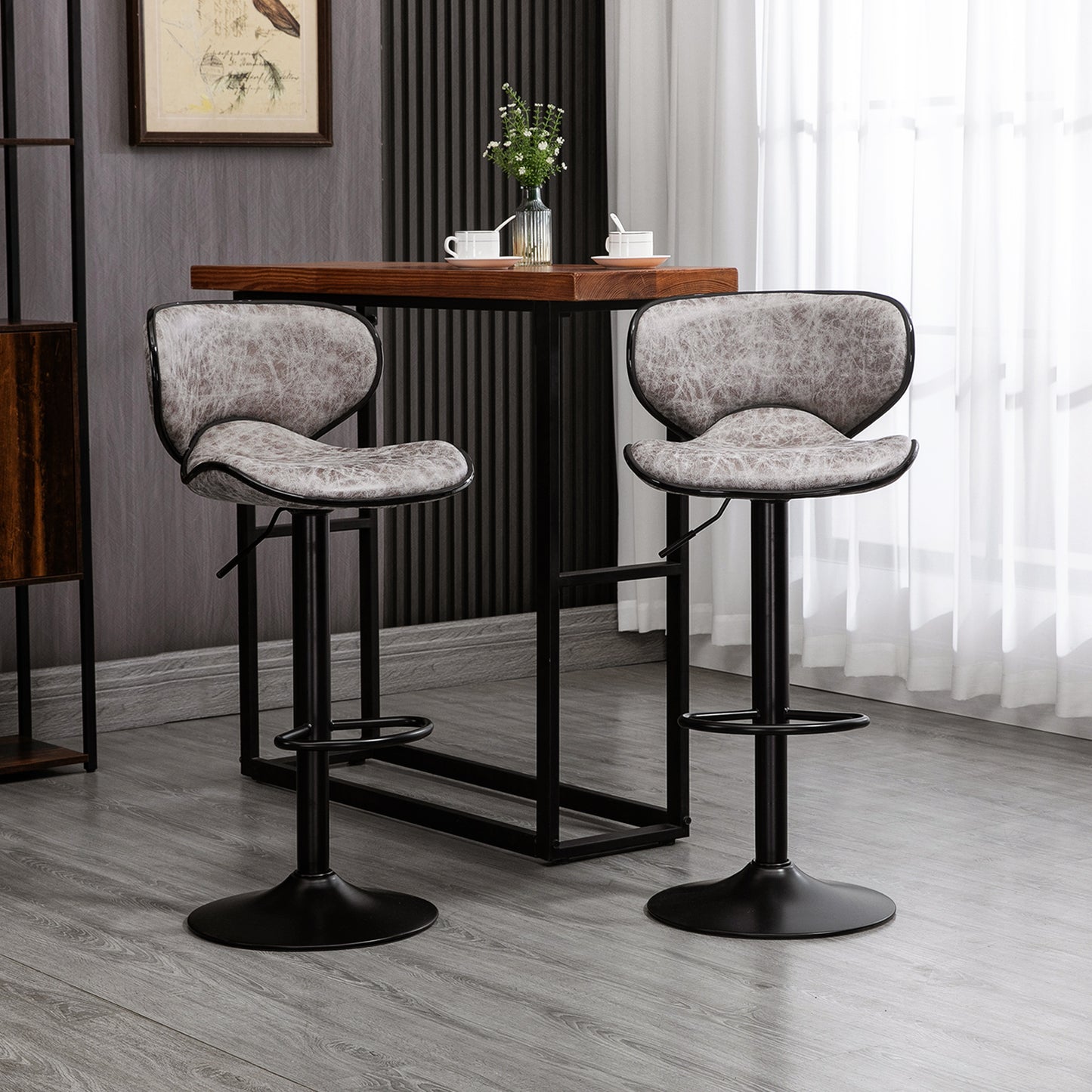 Lila Microfiber Grey Adjustable Swivel Bar Stools Set Of 2 With Armless Design