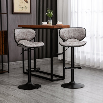 Lila Microfiber Grey Adjustable Swivel Bar Stools Set Of 2 With Armless Design