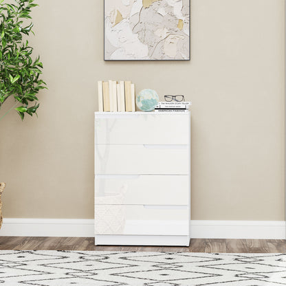 Valudi High Gloss White 4 Drawer Chest With Gloss Front Panels