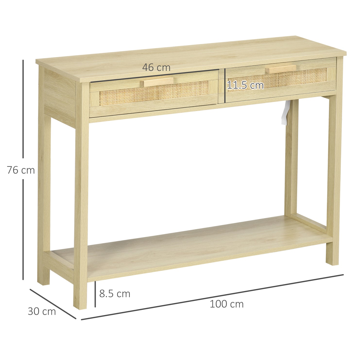 Sedi 100cm Wooden Natural Console Table 2 Drawers And Bottom Shelf