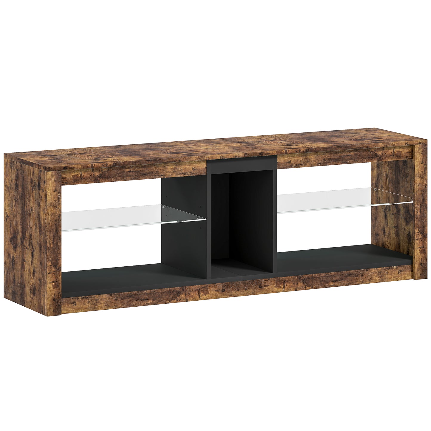 Kemido 140cm Rustic Brown Wooden TV Cabinet With LED Lighting Remote Control For Screens Up To 65 Inches