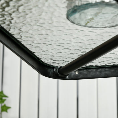 Laloke Metal And Glass Square Garden Dining Table With Umbrella Hole