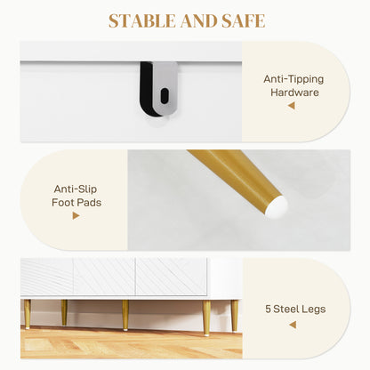Rasuno Ledi White And Gold Tone 2 Cupboard with Scandi Line Pattern