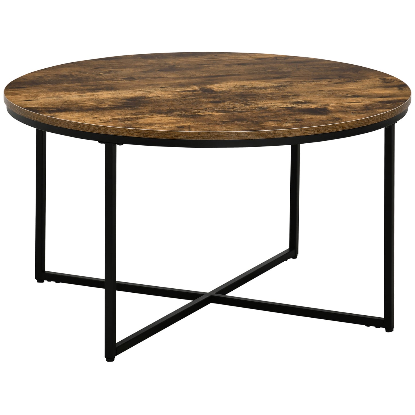 Nata Metal And Wood Rustic Brown Round Industrial Coffee Table
