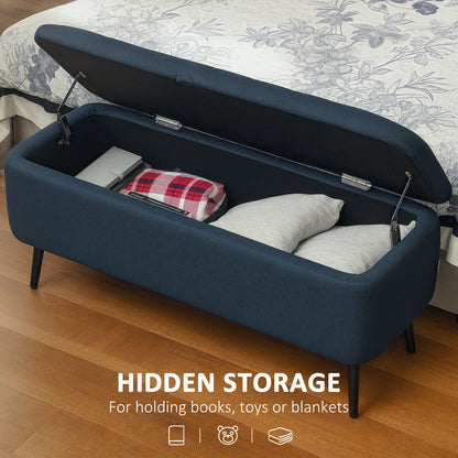 Sudina Linen Look Rectangle Dark Blue Storage Ottoman