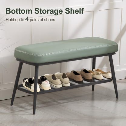 Nava Faux Leather Mint Green Shoe Storage Bench With Cushioned Seat