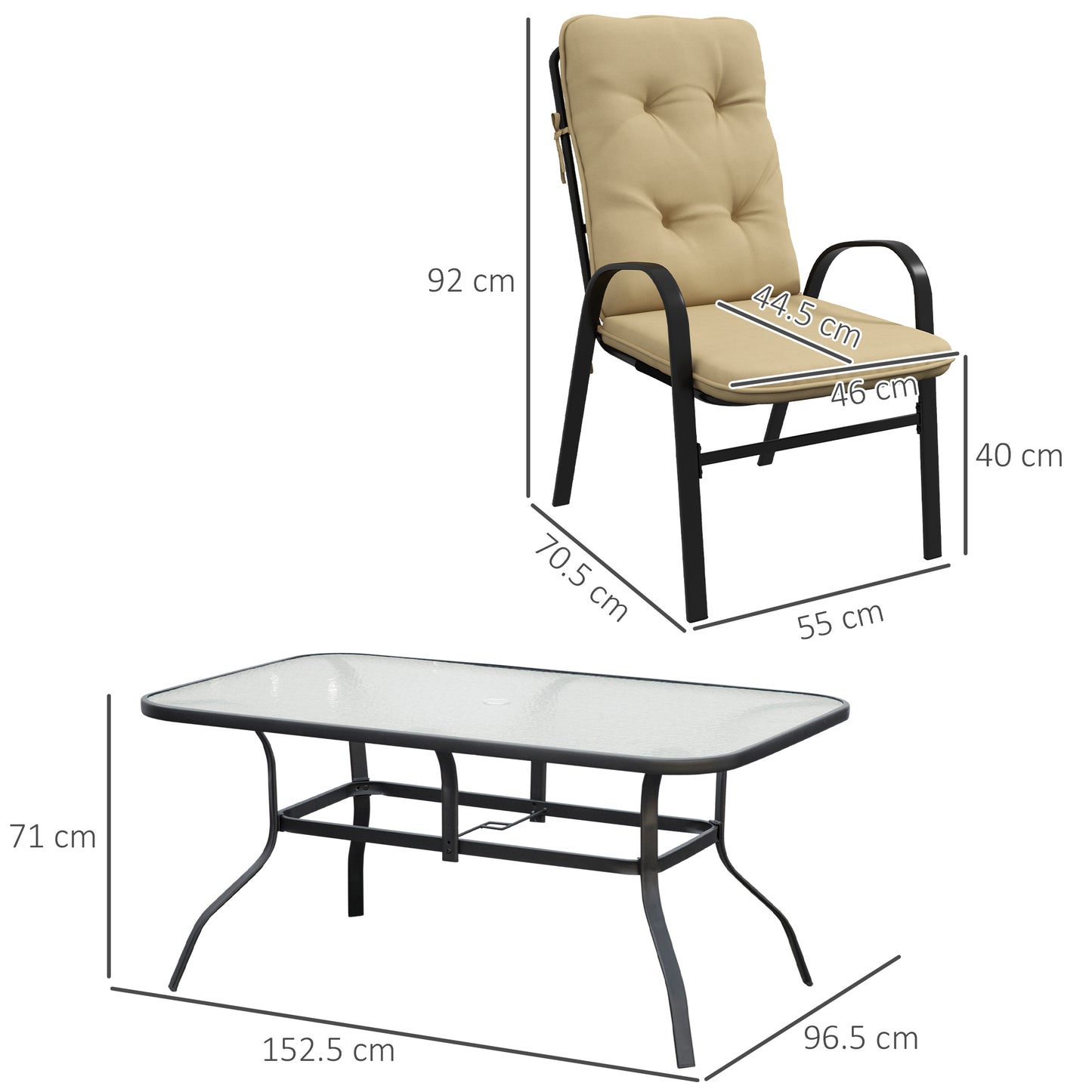 Seriva 6 Seater Cream Garden Dining Set with Black Metal Frame