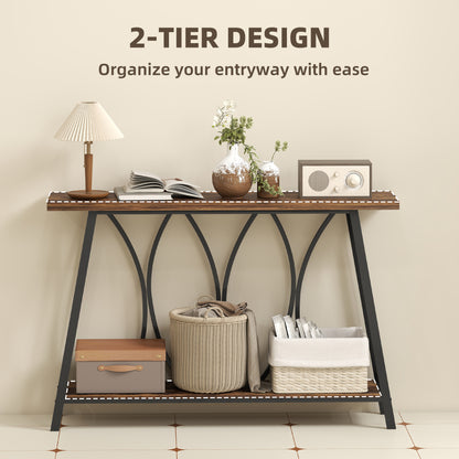 Raneve Metal And Wooden Rustic Brown 2 Tier Industrial Console Table 120 x 30 x 80 cm