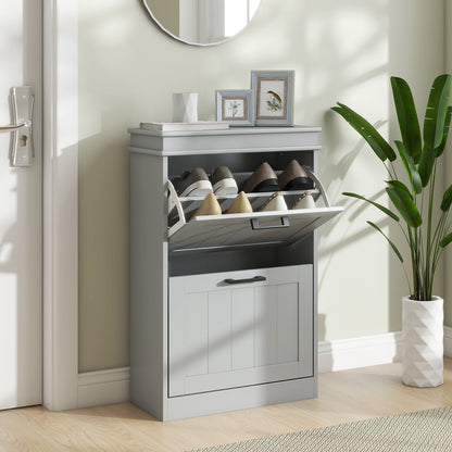 Falifa Wooden Grey Minimal 2 Drawer Shoe Cabinet For 10 Pairs