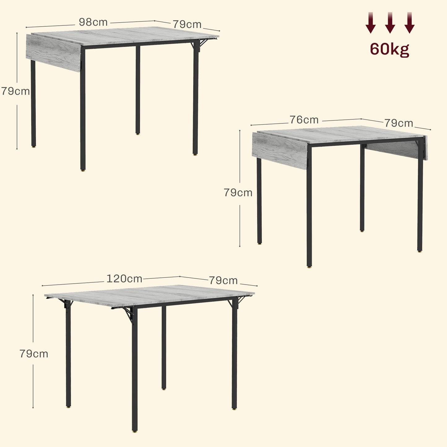 Maretti Wooden Grey Drop Leaf Dining Table Seating 4