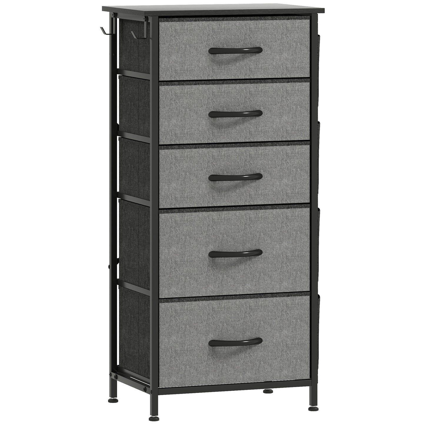 Suha Fabric And Metal Charcoal Grey 5 Drawer Storage Chest