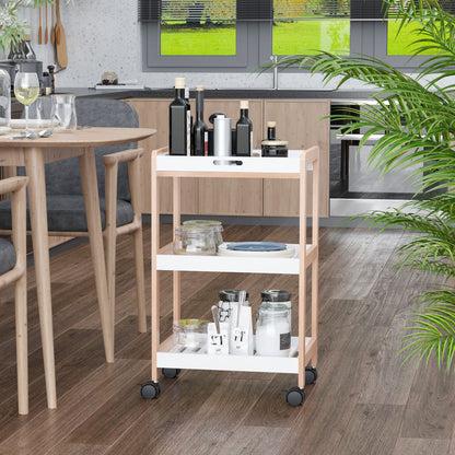 Vesa Wooden White 3 Tier Mobile Kitchen Trolley With Shelves
