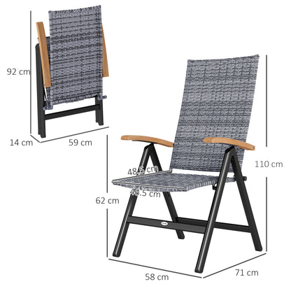 Konotte Suma Rattan Light Grey Folding Garden Dining Chair With 5 Position Reclining Back And Wooden Armrests