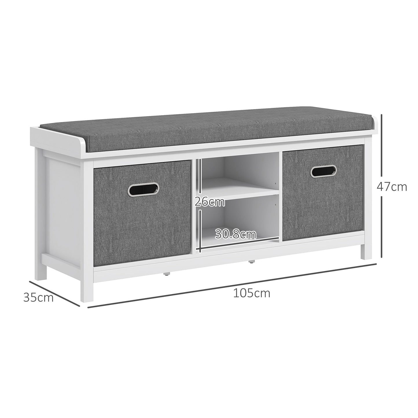 Keso Wooden White And Grey Shoe Storage Bench With Cushioned Seat