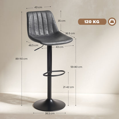 Rotteli Set Of 2 Charcoal Grey Faux Leathar Upholstered Tub Bar Stools