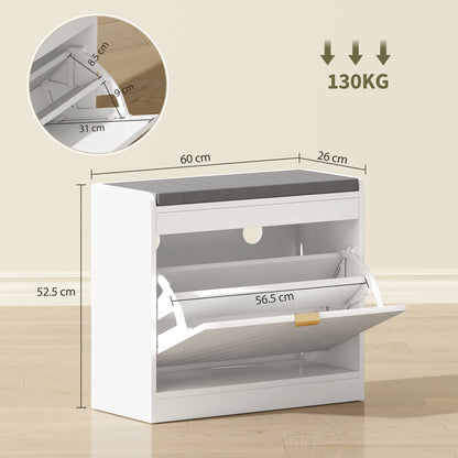 Baniri White Wood and Grey Upholstered Entryway Shoe Bench With Flip Drawer
