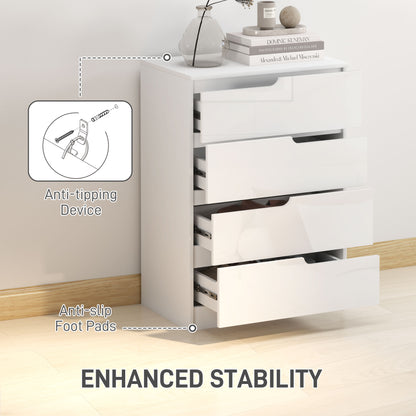 Valudi High Gloss White 4 Drawer Chest With Gloss Front Panels