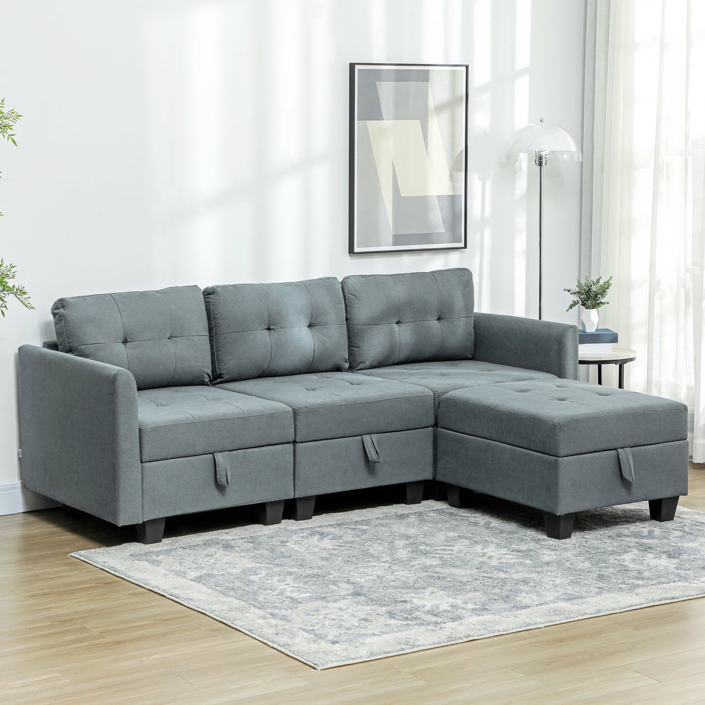 Vinole Rado Fabric Dark Grey Modular L ShaFauxd Sofa With Built In Storage