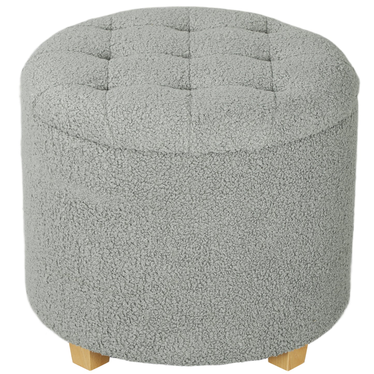 Valefi Teddy Fleece Light Grey Storage Ottoman Diamond Tufted Lid