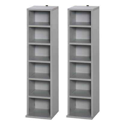 Nonono Wood Grey Set Of 2 Media Storage Towers With Adjustable Shelves